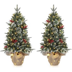 3FT/4.5FT Prelit Snow Flocked Christmas Tree, 78 LED, Tabletop Xmas Tree with Different Base for Decor - 1 of 4