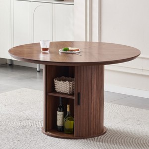 Modern Round Dining Table with Storage Cabinet, 47