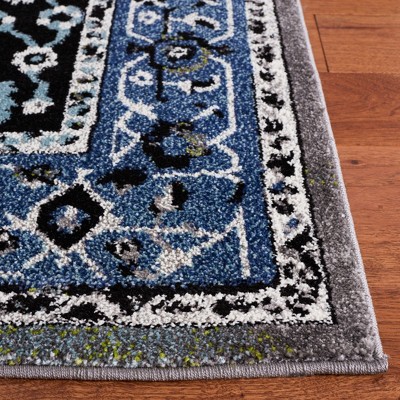 Blue and Gray Synthetic Round Non-slip Area Rug