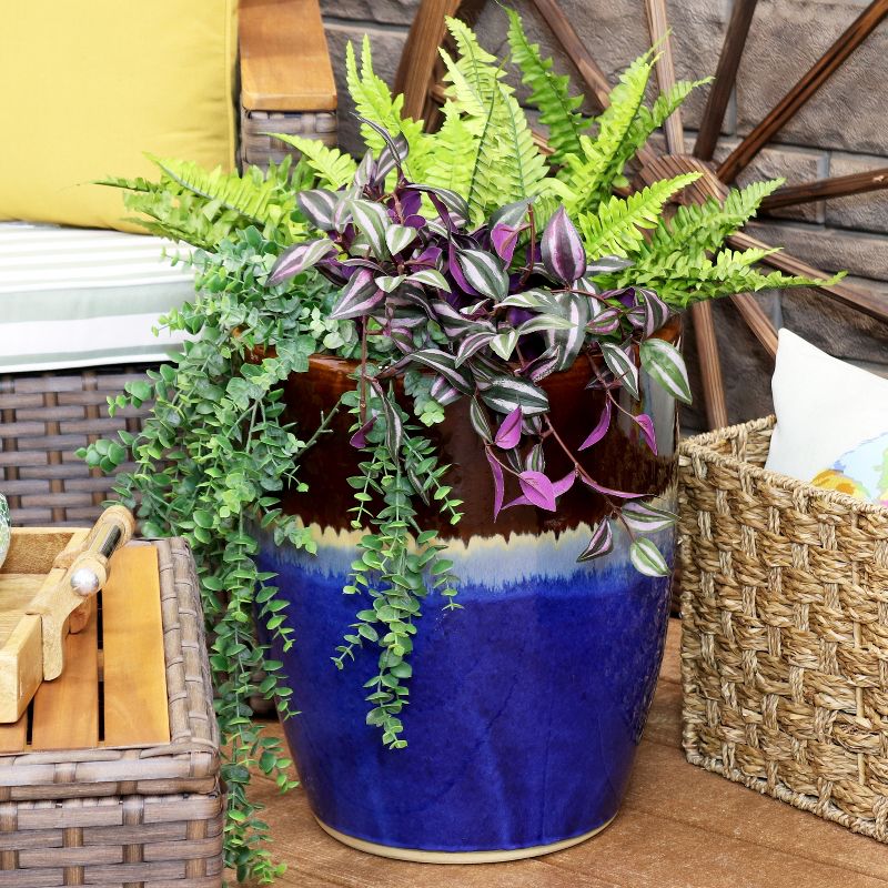 Sunnydaze Indoor/Outdoor Captivating Vista Decorative Glazed Ceramic Planter for Greenery or Flowers - 14", 3 of 12
