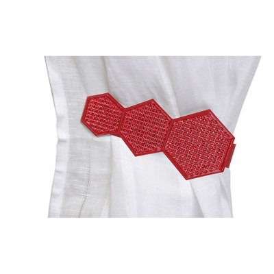 Evideco French Home Goods Metal Geometric Curtain Tieback with Strong Magnetic Closure – Modern Design, No Installation Needed – Red