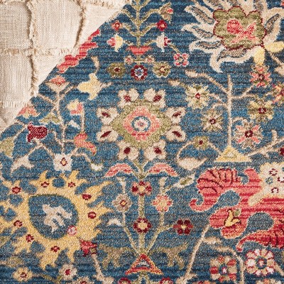Blue and Tan Floral Synthetic Runner Rug, 2'6" x 8'