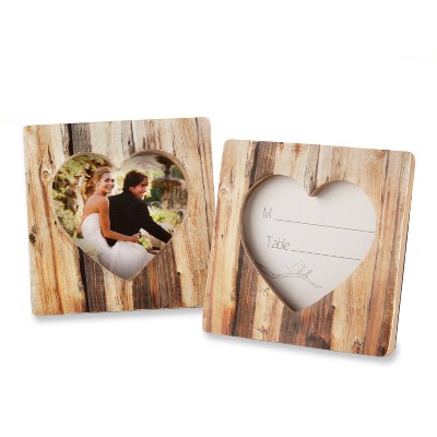 12ct "Rustic Romance" Faux-Wood Heart Place Card Holder/Photo Frame