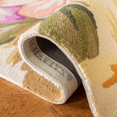 Ivory Floral Hand-Hooked Wool Area Rug 3'9" x 5'9"