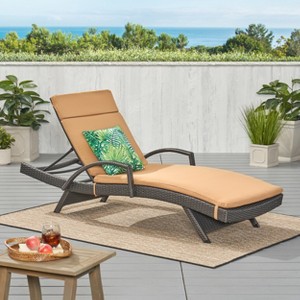 Christopher Knight Home Jessica Outdoor Rattan and Iron Adjustable Chaise Lounge with Cushion - 1 of 4