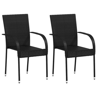 Dining Chair Set of 2 Black PE rattan and powder-coated steel vidaXL