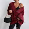 Clearlove Womens V Neck Cable Knit Cardigan Vintage Inspired Oversized Sweater Coat Lantern Sleeve Boho Chic Open Front Wrap - 2 of 4