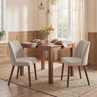 Modern Nordic Dining Chairs Set of 2 – Linen Upholstery, Sturdy