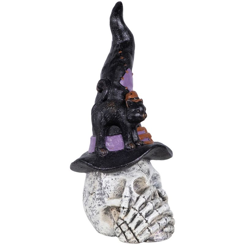 Northlight 22.75" Skull in Witch Hat with Black Cat Halloween Decoration, 5 of 9