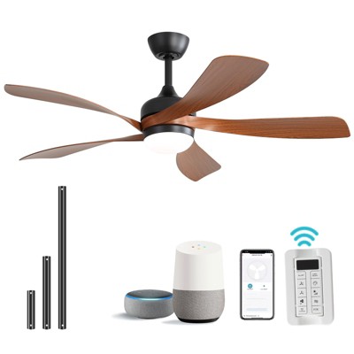 52 Inch Smart Ceiling Fan With Lights and Remote High CFM Reversible DC Bedroom Ceiling Fan 6 Wind Speeds Dimmable LED 5 Carved ABS Blades