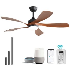 52 Inch Smart Ceiling Fan With Lights and Remote High CFM Reversible DC Bedroom Ceiling Fan 6 Wind Speeds Dimmable LED 5 Carved ABS Blades - 1 of 4