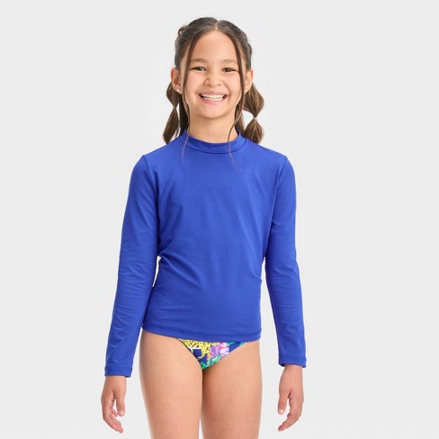 Girls' Solid Long Sleeve Rash Guard Top - Cat & Jack™ Blue S : Target