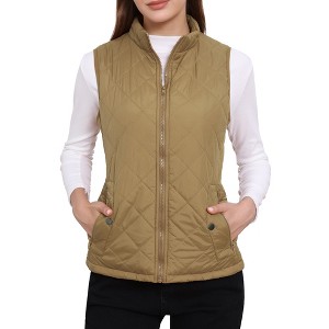 Allegra K Women's Stand Collar Lightweight Gilet Quilted Zip Vest - 1 of 4