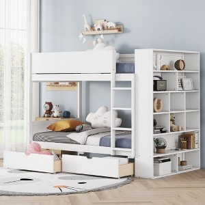 NicBex Twin over Twin Bunk Bed Wooden Bed Frame with 2 Drawers, Multi-level Storage, Ladder, Headboard and Guardrail, No Box Spring Required - 1 of 4