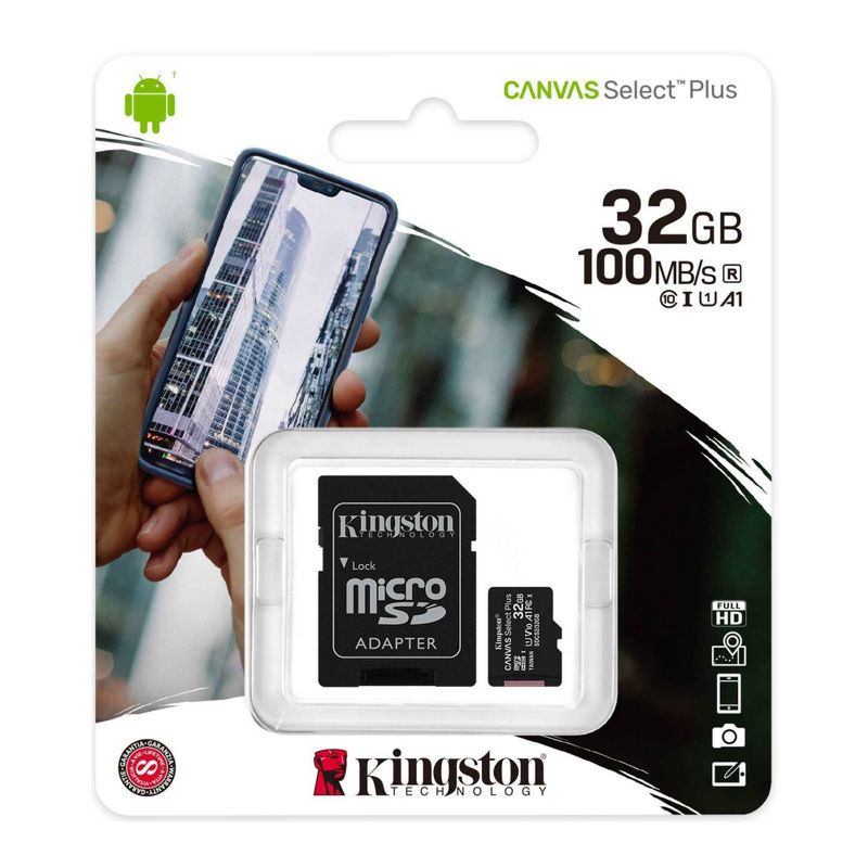 Kingston Canvas Select Plus 32GB UHS-I microSDHC Memory Card with SD Adapter, 3 of 4