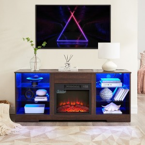 Wooakway 3D Fireplace TV Stand with LED Lights Wood with USB Charging Outlet Modern Television Table Center for TV - 1 of 4