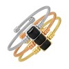 Steeltime Ladies 3pc set stainless steel, 18k gold plated, and 18k rose gold plated stackable twisted cable wire and simulated onyx bracelet - image 2 of 3