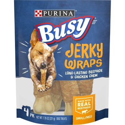 Purina Busy Grain Free Small/Medium Breed Dog Jerky Rawhide Treats Jerky Wraps Beefhide & Chicken Dog Treats - 4ct Pouch