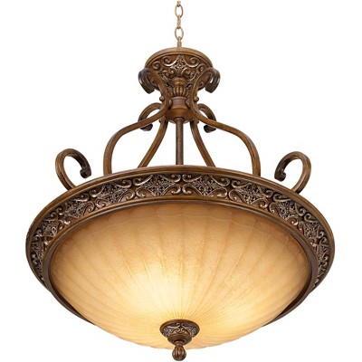 Elegant Golden Bronze 27" Pendant Chandelier with Champagne Glass Bowl