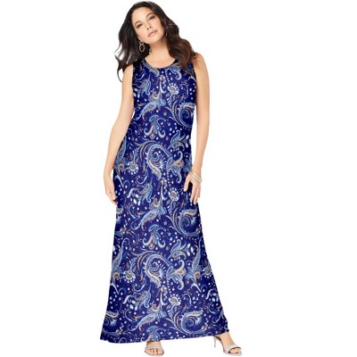 Roaman's Women's Plus Size Petite Ultrasmooth® Fabric Print Maxi Dress ...
