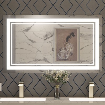 Keonjinn LED Front Light Bathroom Vanity Wall Mirror, 3 Color Temperatures, Anti-fog