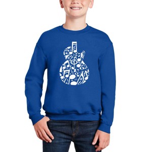 LA Pop Art Music Notes Guitar - Boy's Word Art Crewneck Sweatshirt - 1 of 3