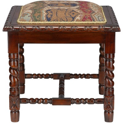 Charles II Gothic Solid Mahogany 21.5" Accent Stool