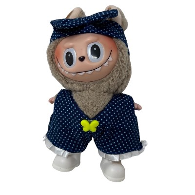One-Piece Blue Dot Dress with Matching Shoes for 17.5 Labubu Dolls