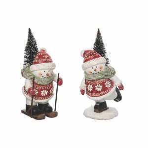 Transpac Fair Isle Skiing Snowman Figurines Set of 2 for Christmas Home Decor Multicolored Tabletop Indoor Gifts - 1 of 1
