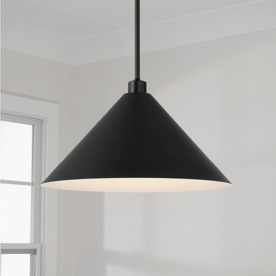 Matte Black Metal Cone Pendant Light with White Interior