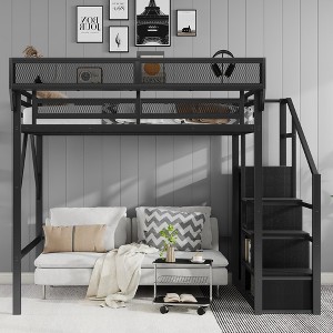 EMPIRE DIGLABS Stairway Full Size Loft Bed with Storage Shelves & Wardrobe & Safety Guardrails Design, No Box Spring Needed - 1 of 4