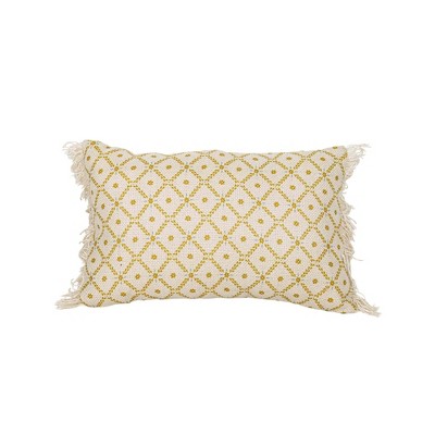 Geometric Floral Outdoor Pillow Mustard Polyester With Polyester Fill by Foreside Home & Garden
