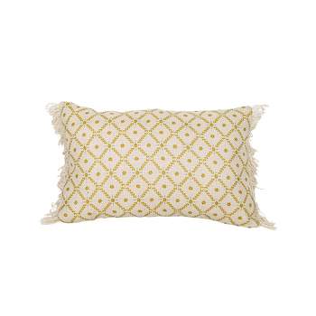 Geometric Floral Outdoor Pillow Mustard Polyester With Polyester Fill by Foreside Home & Garden
