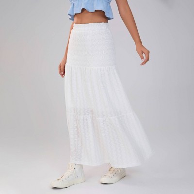 Women's Solid Elastic Waist Ruffle Hem Tiered Maxi Skirt - Wild Fable™