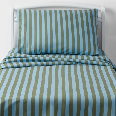 Striped Kids' Cotton Sheet Set Blue/Green - Pillowfort™