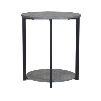 Greystone Faux Concrete & Black Metal Round 2-Tier End Table