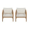 Set Of 2 Outdoor Acacia Wood Club Chairs,Fabric Upholstered Accent Chairs With Solid Wood Frame,Patio Lounge Armrests Chair-Coolbibila - 2 of 4