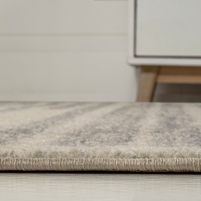 Khalil Cream and Gray Striped Synthetic Runner Rug 2'-2" X 8'