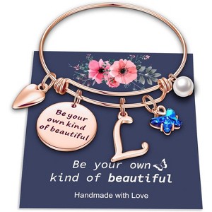 Butterfly Initial Bracelets for Teen Girls and Women with Crystal Butterfly and Pearl, Expandable Bangle - 1 of 4