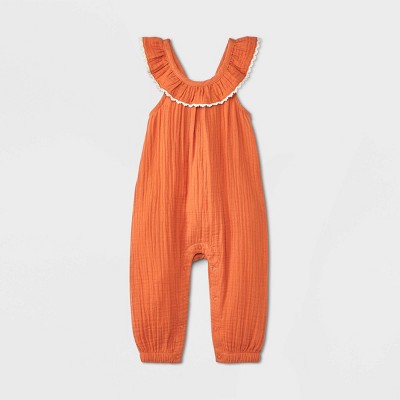 Image of Baby Girls' Gauze Romper - Cat & Jack™ Brown 3-6M