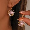 Vuskdtei18K Gold Plated Flower Dangle Earrings for Women, Hypoallergenic Cubic Zirconia Earrings, Elegant Chandelier Drop Earrings - 2 of 4
