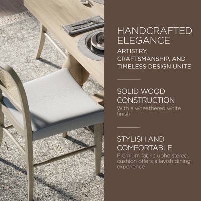 Antiqued Grey Cane Back Linen Upholstered Side Chair Set