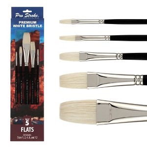 Creative Mark Pro Stroke Premium White Chungking Hog Bristle Artist Paint Brush - Flats Set of 5 - Natural Bristle Brush w/ Soft Touch Handle for - 1 of 4