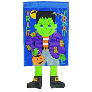 Trick Or Treat Bright Green and Blue 13 X 19 Polyester Outdoor Hanging Garden Flag - 1 of 2