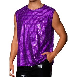 Lars Amadeus Men's Nightclub Party Club Metallic Shining Sleeveless Tank Top - 1 of 4