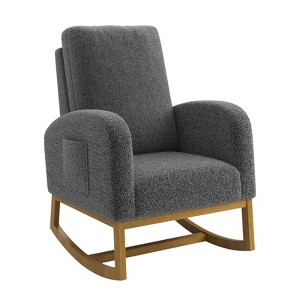 Teddy Upholstered Rocking Chair Nursery - Glider Rocker Chair with High Backrest, Side Pocket, Wood Legs, Comfy Side Accent Chair for Bedroom - 1 of 4
