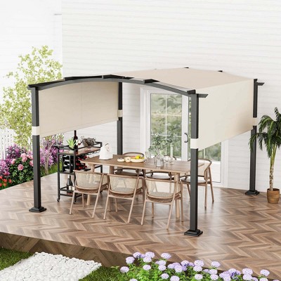 Beige and Black 10' x 10' Outdoor Pergola with Retractable Canopy
