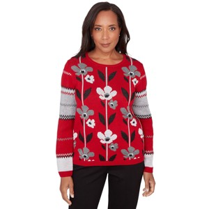 Alfred Dunner Women's Vertical Flower Zig Zag Sweater - 1 of 4