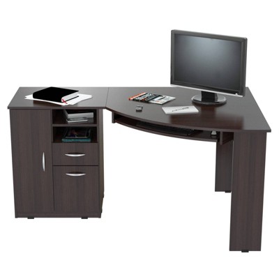 Espresso Wengue L-Shaped Corner Workstation with Drawers & CPU Storage