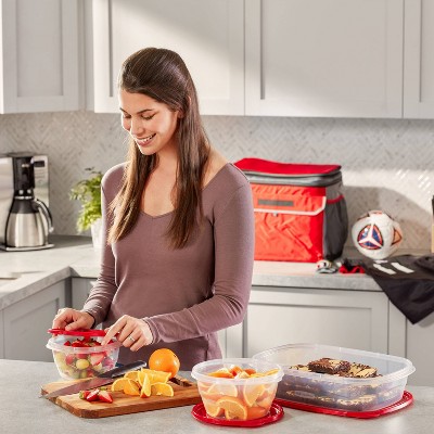 Clear and Red 1.1 Gallon Plastic Food Storage Containers Set